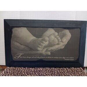 Vintage Anne Geddes Solid Wood Wall Plaque Hands Holding Babies Feet 19"x11"